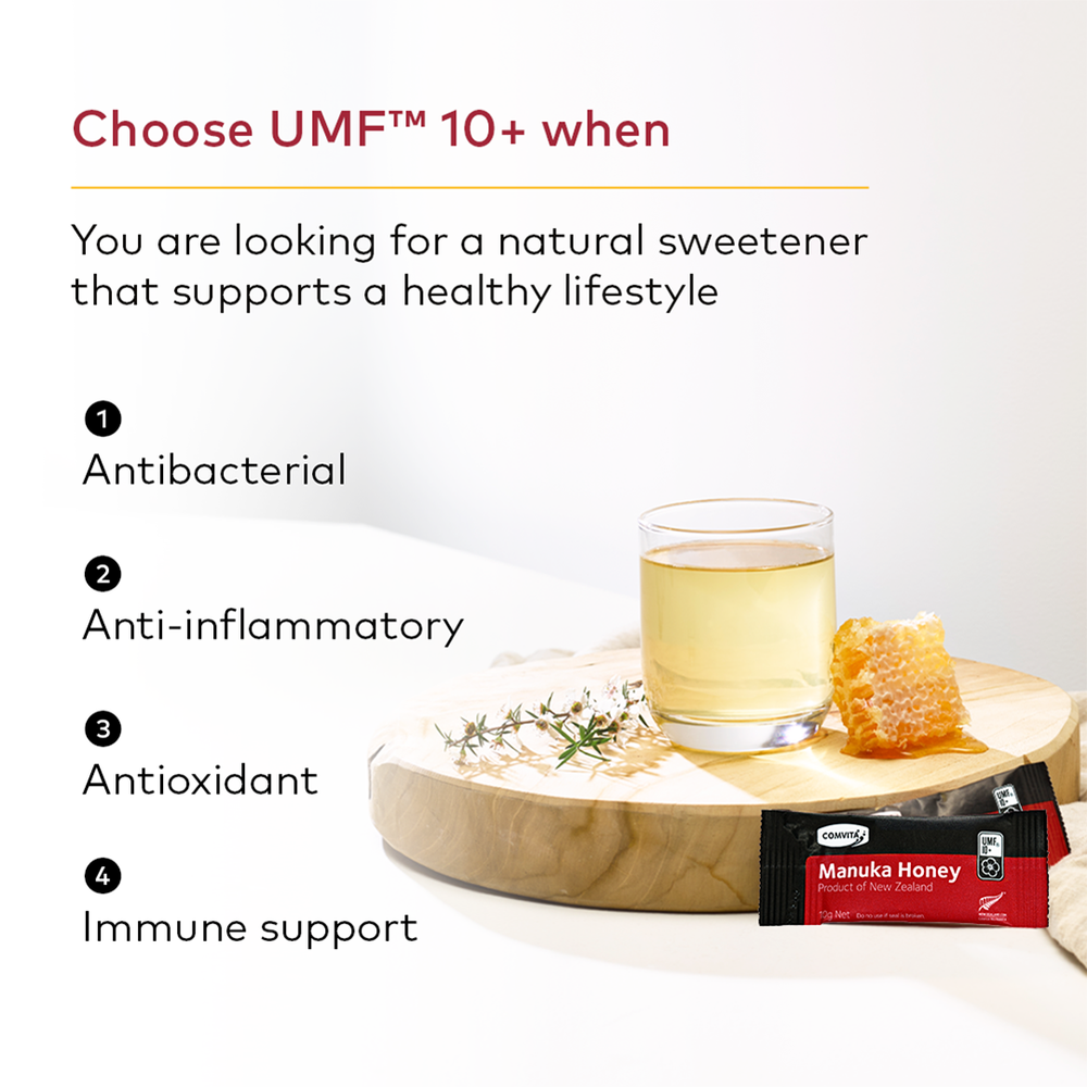 
                  
                    UMFâ„¢ 10+ Manuka Honey, 12 sachets.
                  
                