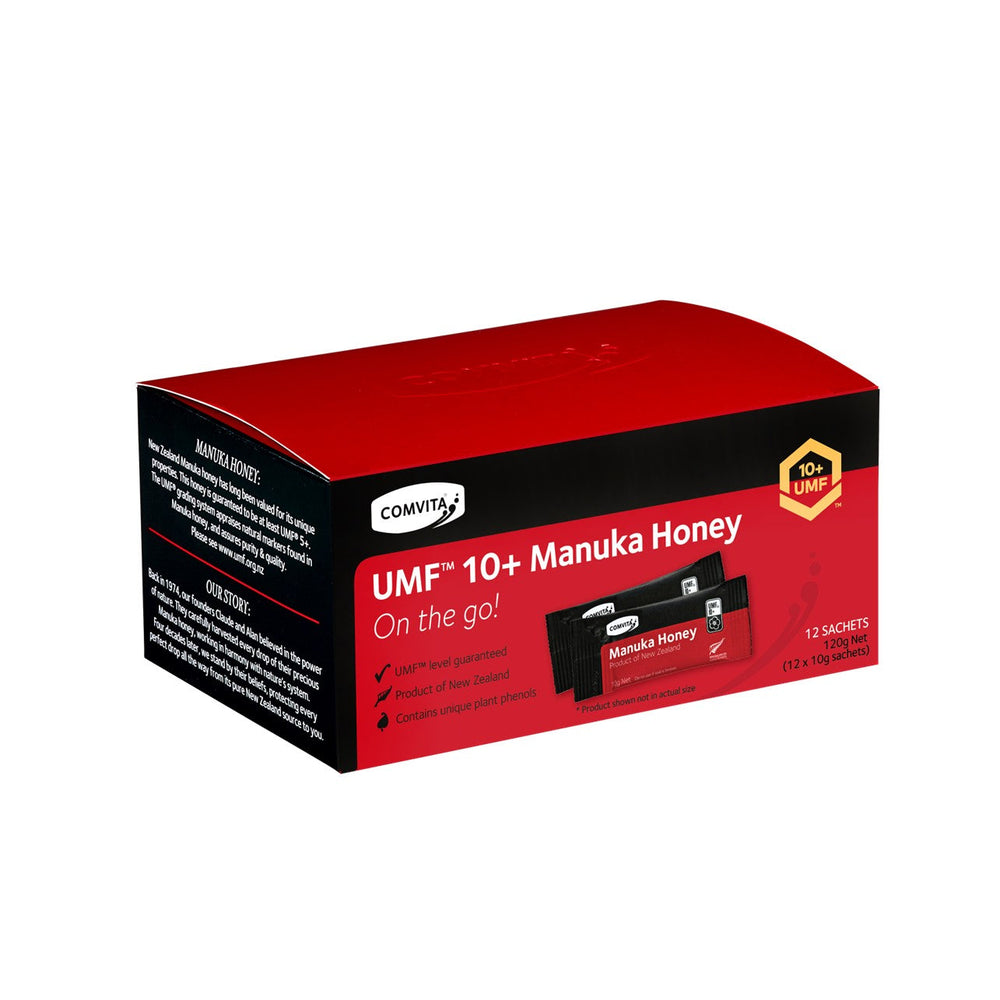 UMFâ„¢ 10+ Manuka Honey, 12 sachets.